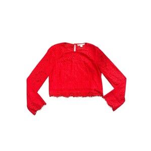 Diane von Furstenberg Red Lace Long Sleeve Blouse Top Women’s 14